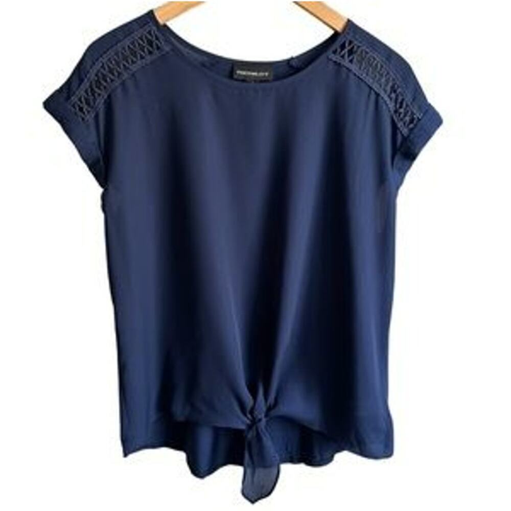 Fortune + Ivy Carna Mixed Material Navy Blue Blouse